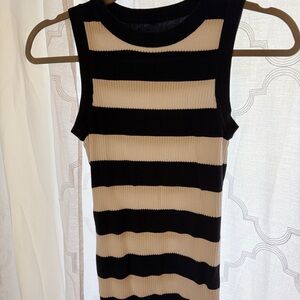 Black Cream Striped Ribbed Knit Sleeveless Sweater Tank Top Size S